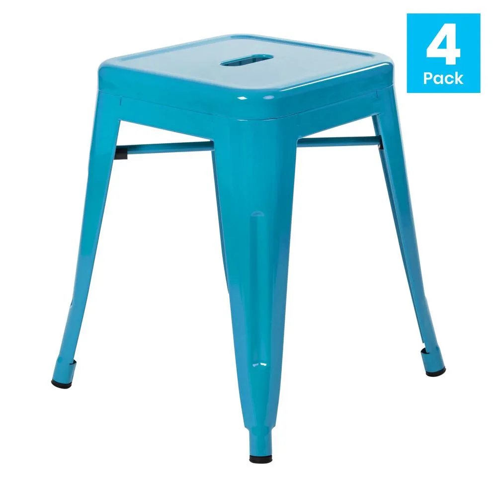 18" Table Height Stool, Stackable Backless Metal Indoor Dining Stool, Commercial Grade Restaurant Stool In Teal - Set Of 4 By Flash Furniture