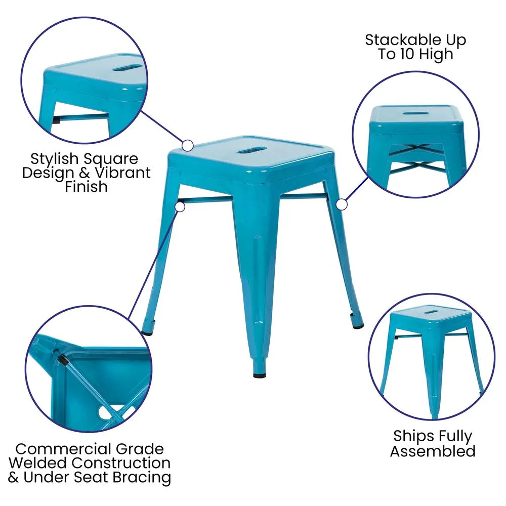 18" Table Height Stool, Stackable Backless Metal Indoor Dining Stool, Commercial Grade Restaurant Stool In Teal - Set Of 4 By Flash Furniture