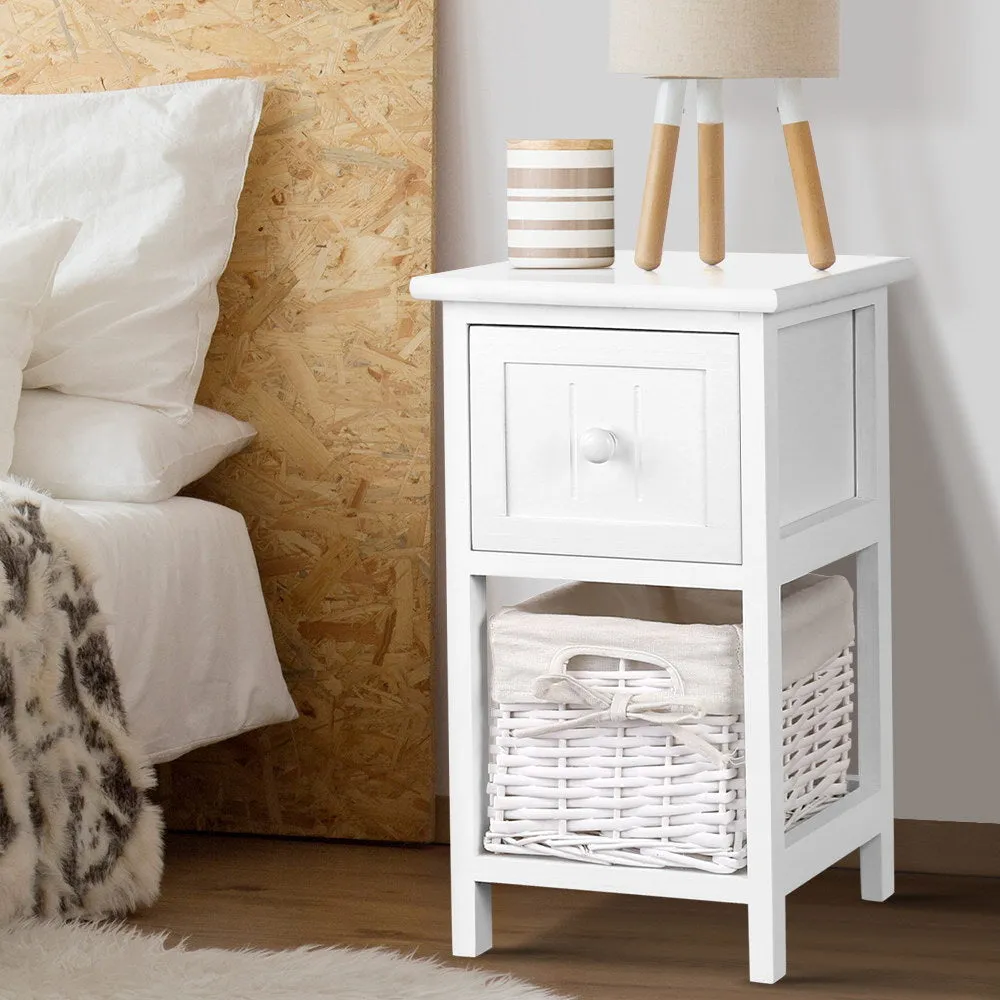 2 x White Rustic Bedside Tables (Twin Pack)