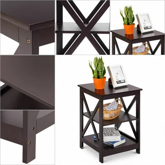 2PCS 3-Tier Display Storage End Table-Espresso