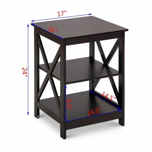 2PCS 3-Tier Display Storage End Table-Espresso