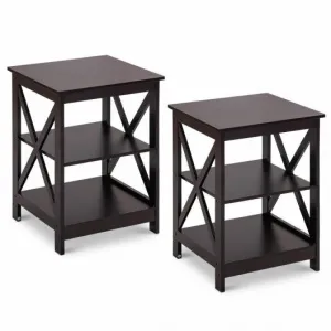 2PCS 3-Tier Display Storage End Table-Espresso