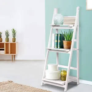 3-Tier Ladder Shelf, Freestanding/Foldable, White - Artiss