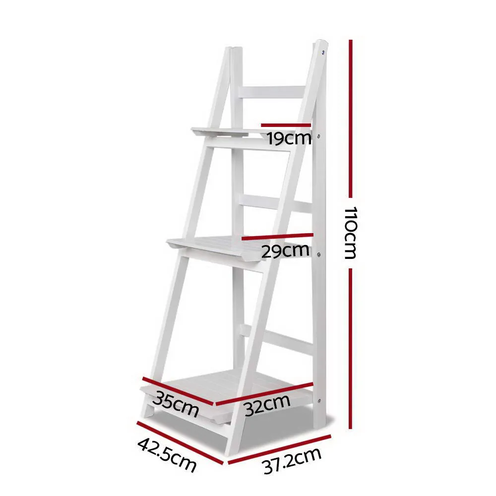 3-Tier Ladder Shelf, Freestanding/Foldable, White - Artiss