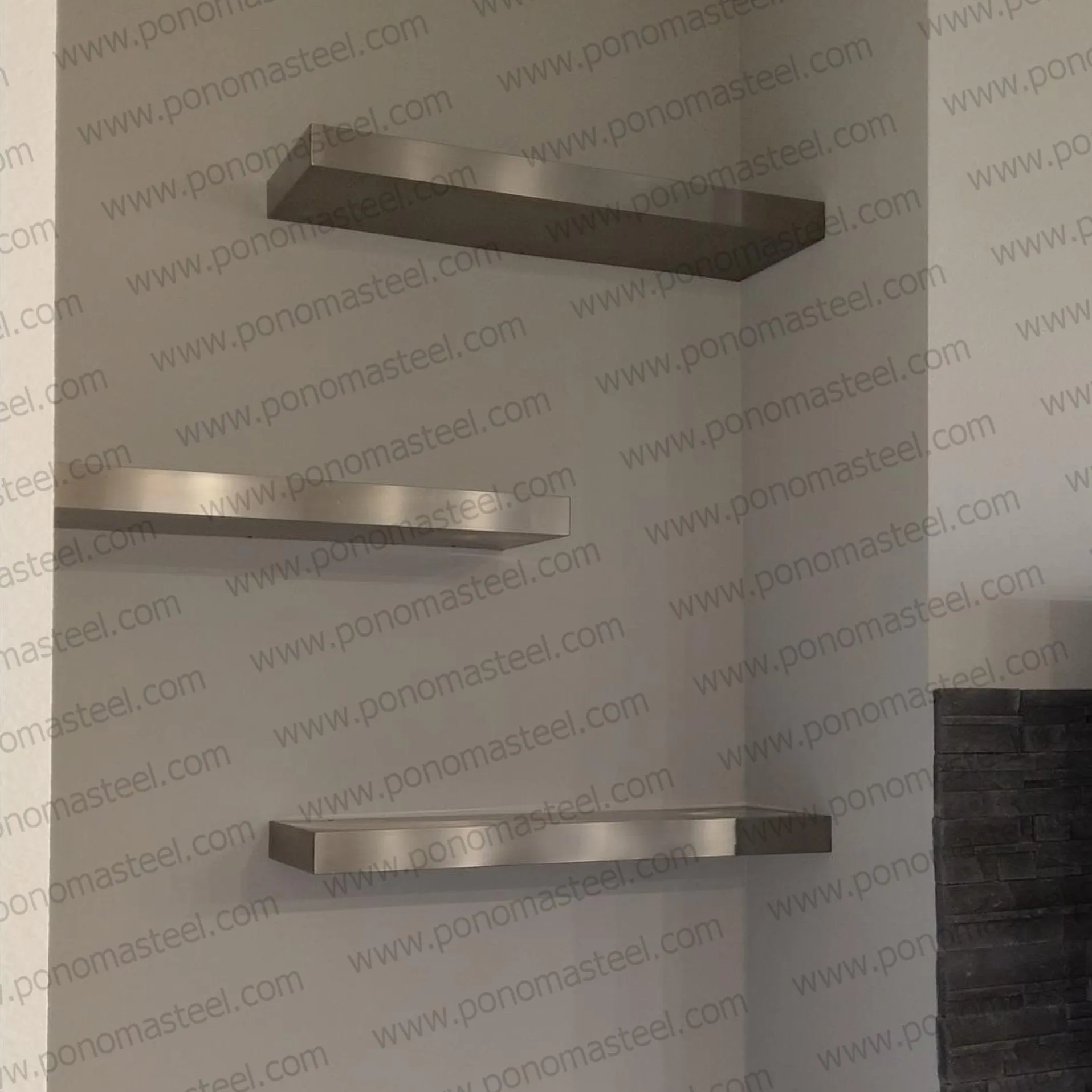 48"x12"x2.5" (cm.121.9x30.5x6.4) brushed stainless steel floating shelf