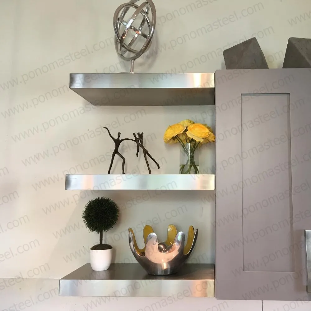 48"x12"x2.5" (cm.121.9x30.5x6.4) brushed stainless steel floating shelf