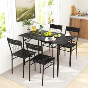 5-Piece Dining Table Set for 4 with Metal Frame for Living Room-Black