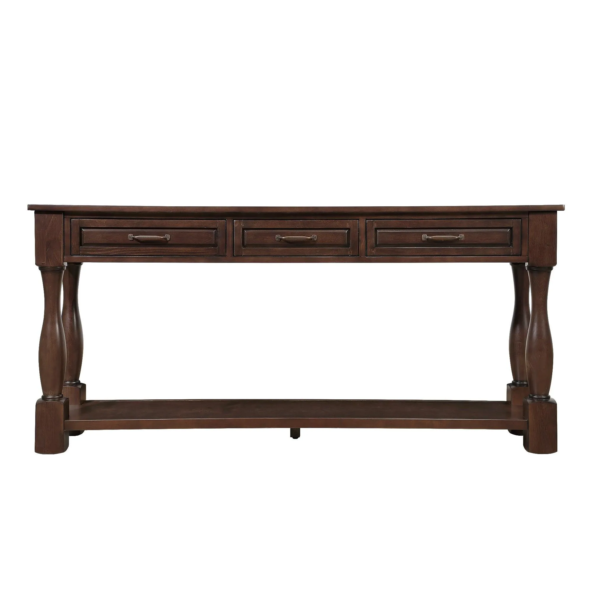 63" Wood Console Table with 3 Drawers and Bottom Shelf, Light Espresso