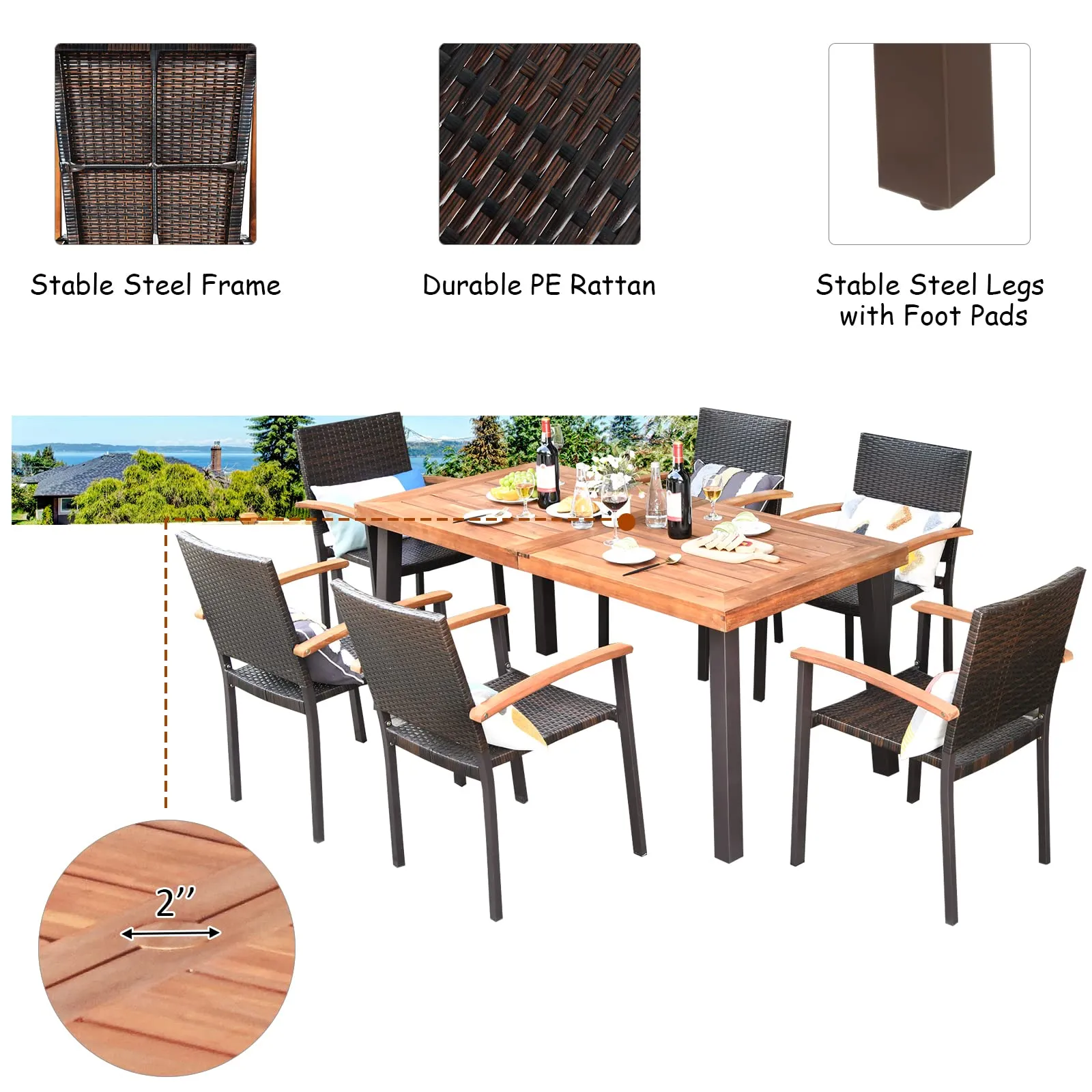 7-Piece Wicker Patio Dining Set, Patiojoy Outdoor Rattan Garden Yard Furniture Set