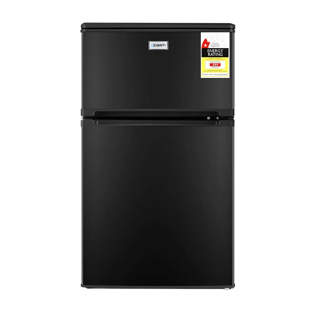 84L Bar Fridge 2 Door Built-in Light Beverage Cooler Drink Black Fridges