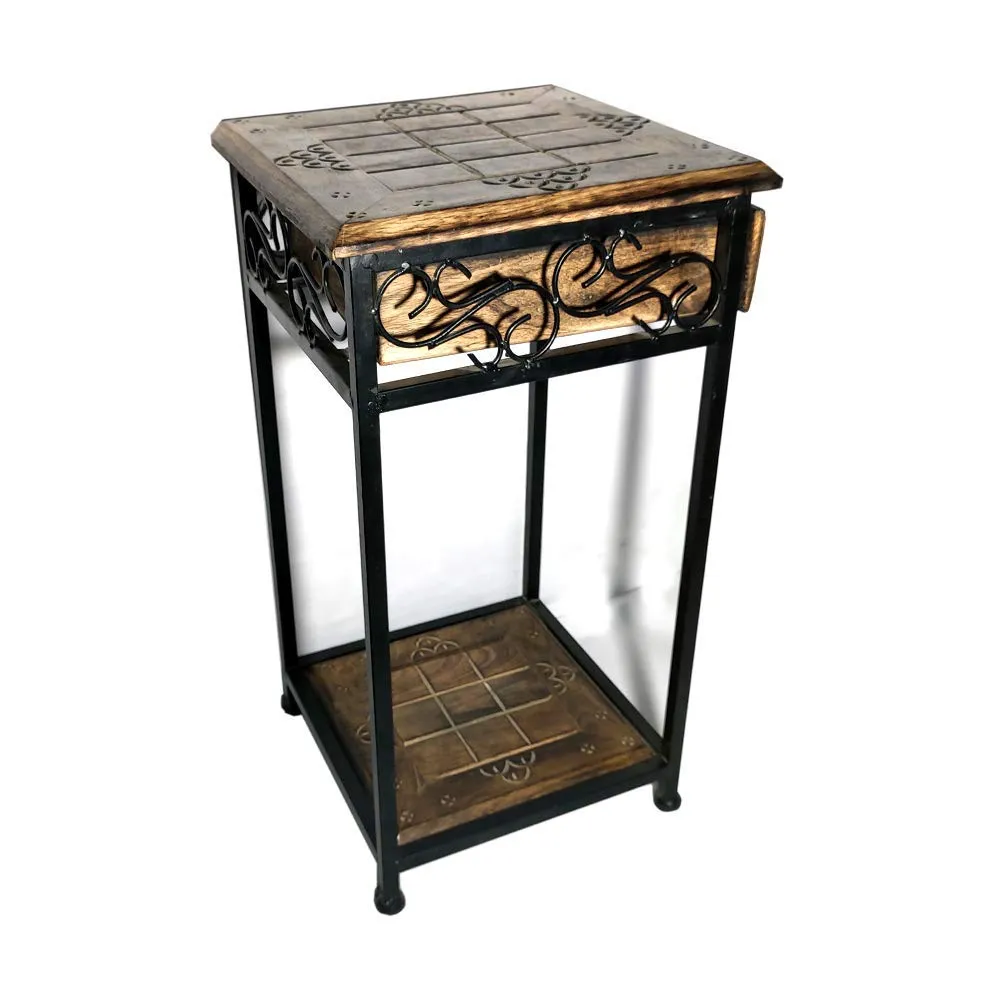 AAFIYA HANDICRAFTS Wooden and Wrought Iron Side Table/End Table/Coffee Table (Walnut and Black)