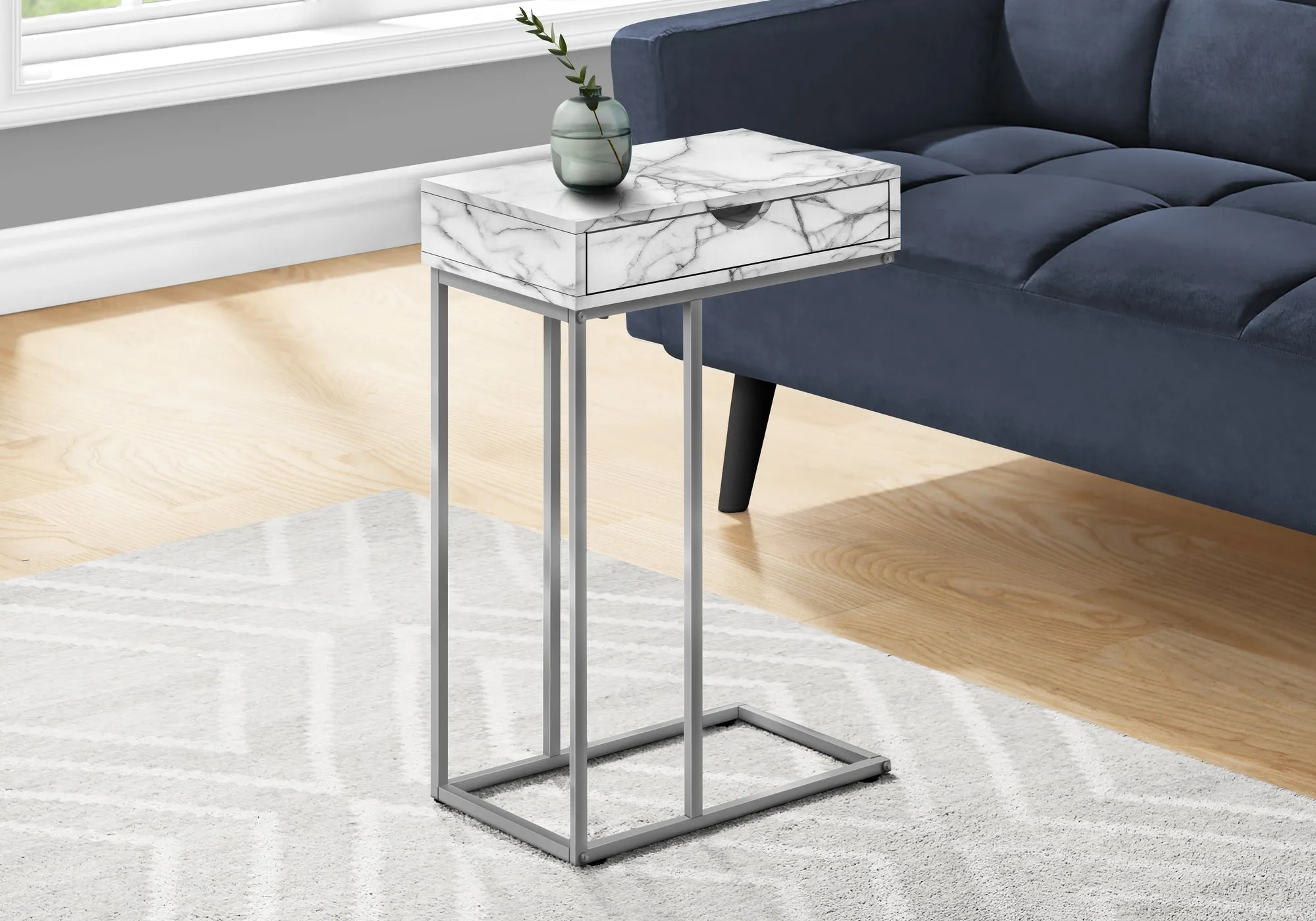 Accent Table - 25"H / White Marble / Silver Metal