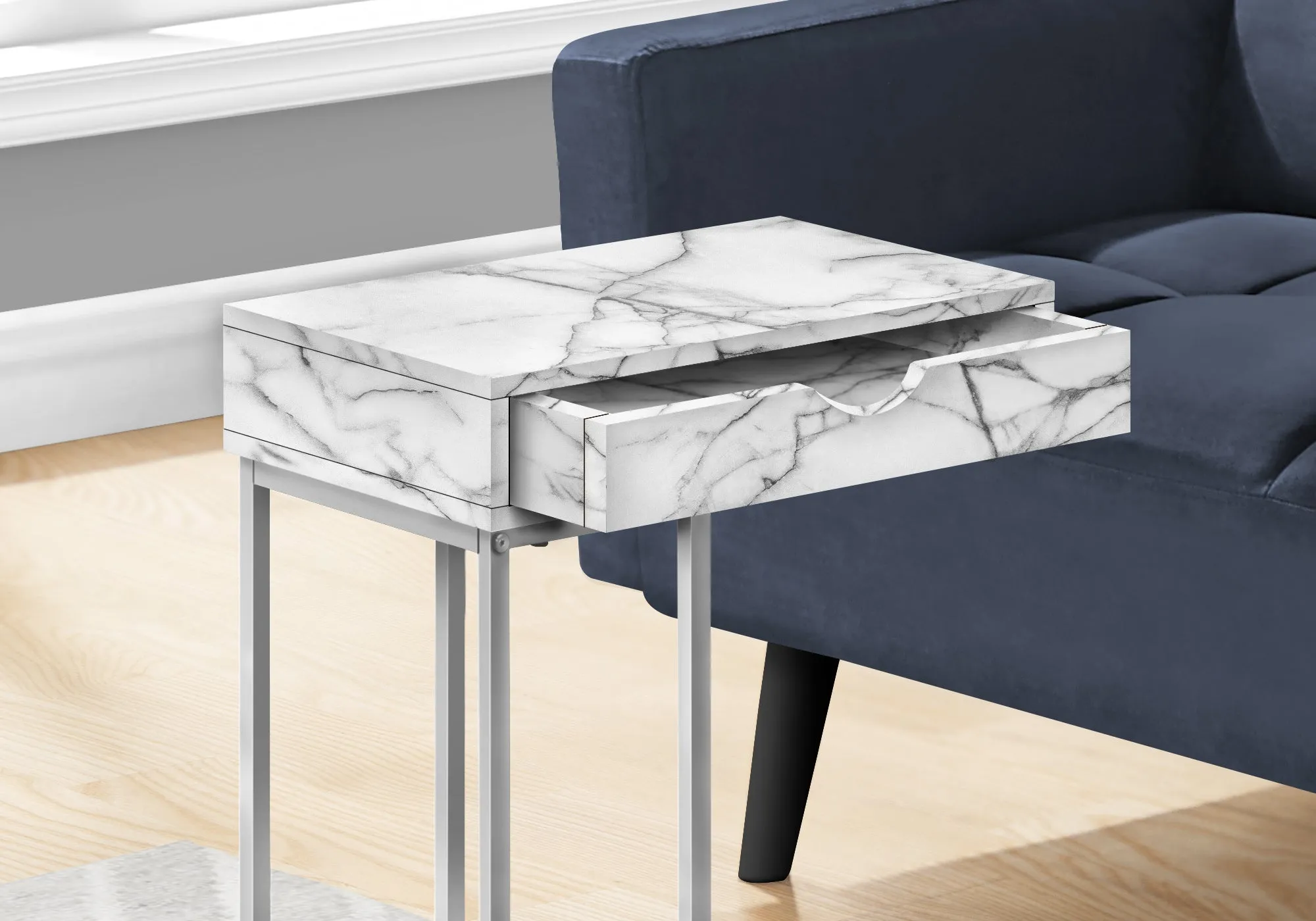 Accent Table - 25"H / White Marble / Silver Metal