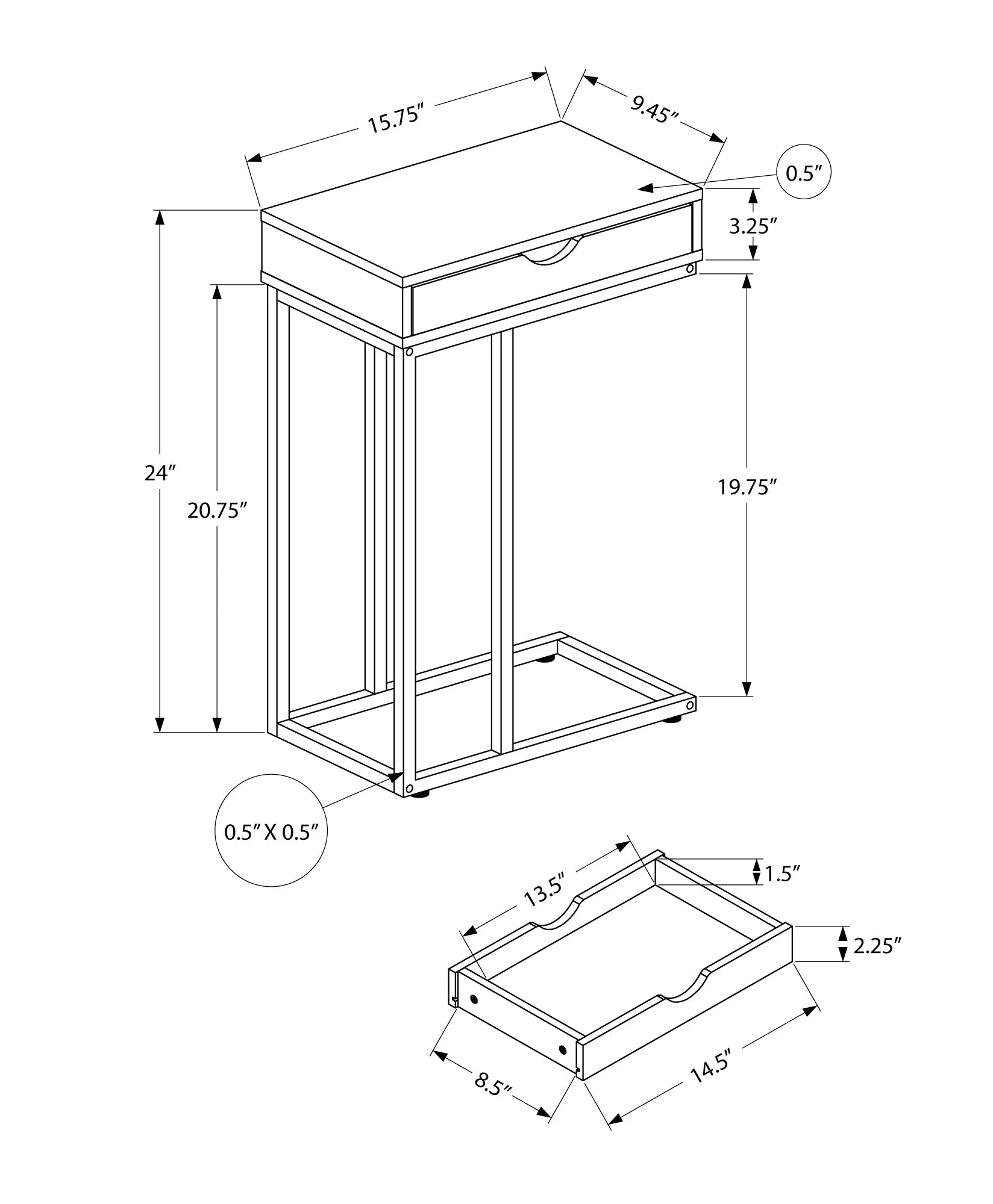 Accent Table - 25"H / White Marble / Silver Metal