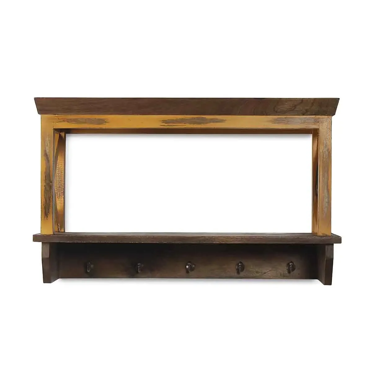 Alonza Solid Wood Distress Yellow Wall Shelf with hooks