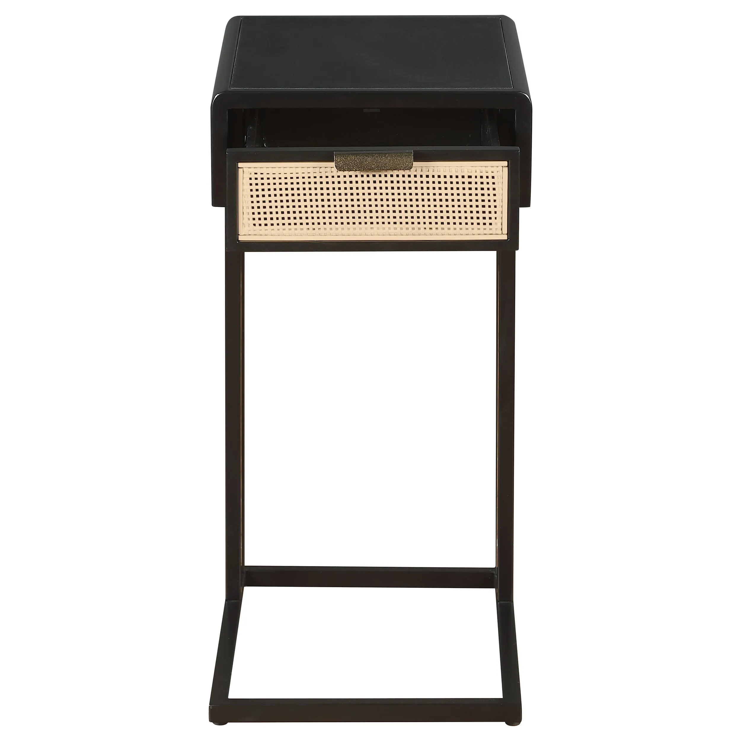 Amherst 1-drawer Radio Weave Cane Metal Side Table Black