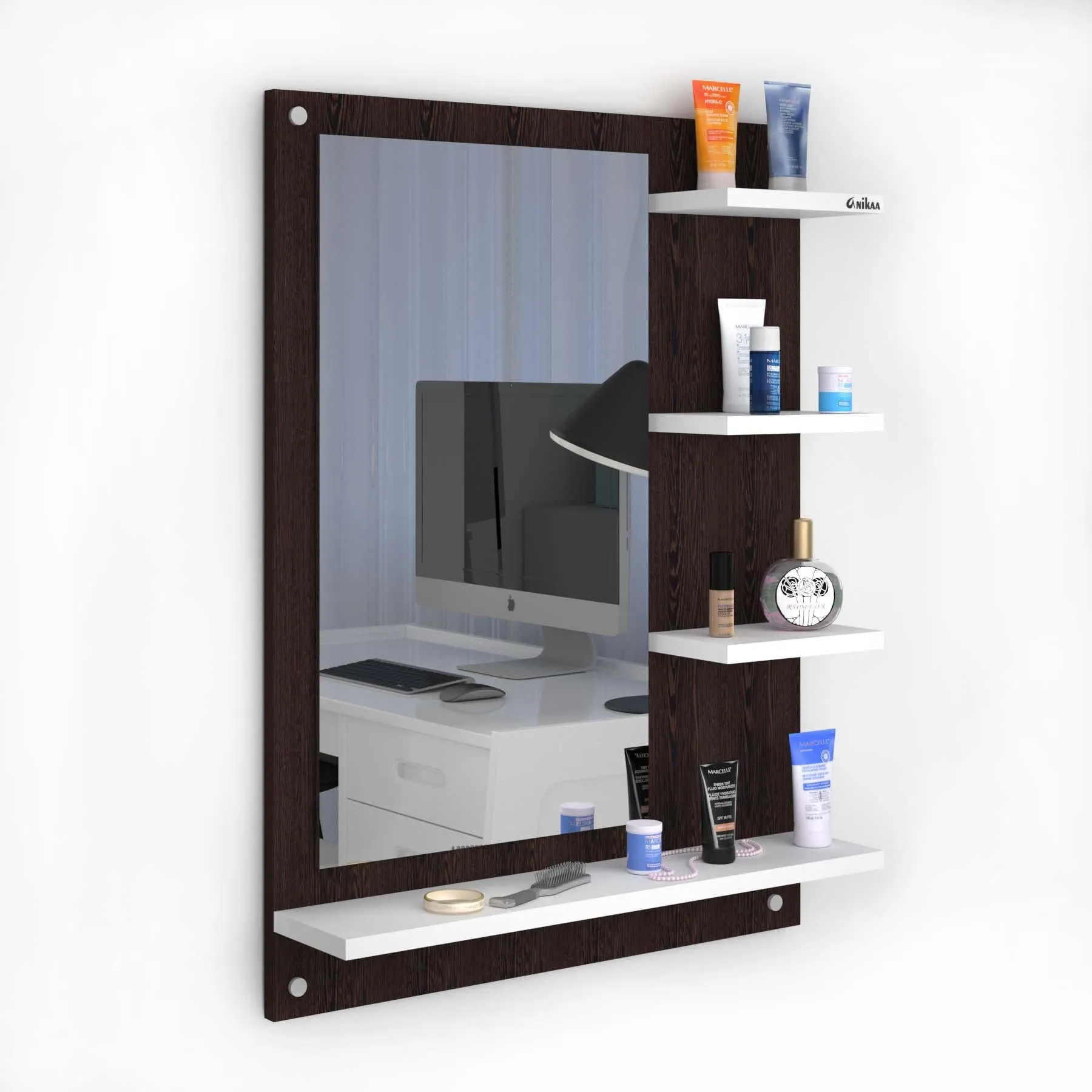 Anikaa Mavis Wall Mounted Dressing Mirror with Shelf for Living Room Bedroom (Wenge/White)