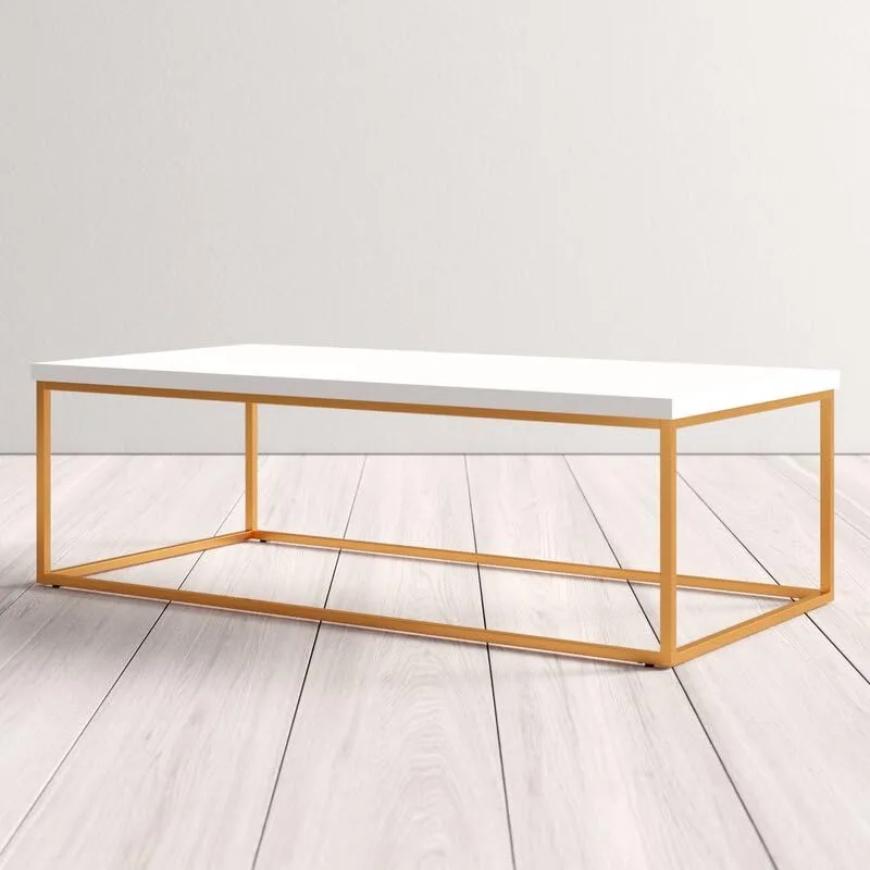 ANISHWAR Adams Metal and Wood Centre Coffee Table for Office Living Room & Bedroom Furniture Décor | Iron Frame with Engineered Wood Top | White and Golden (Self Assembly)