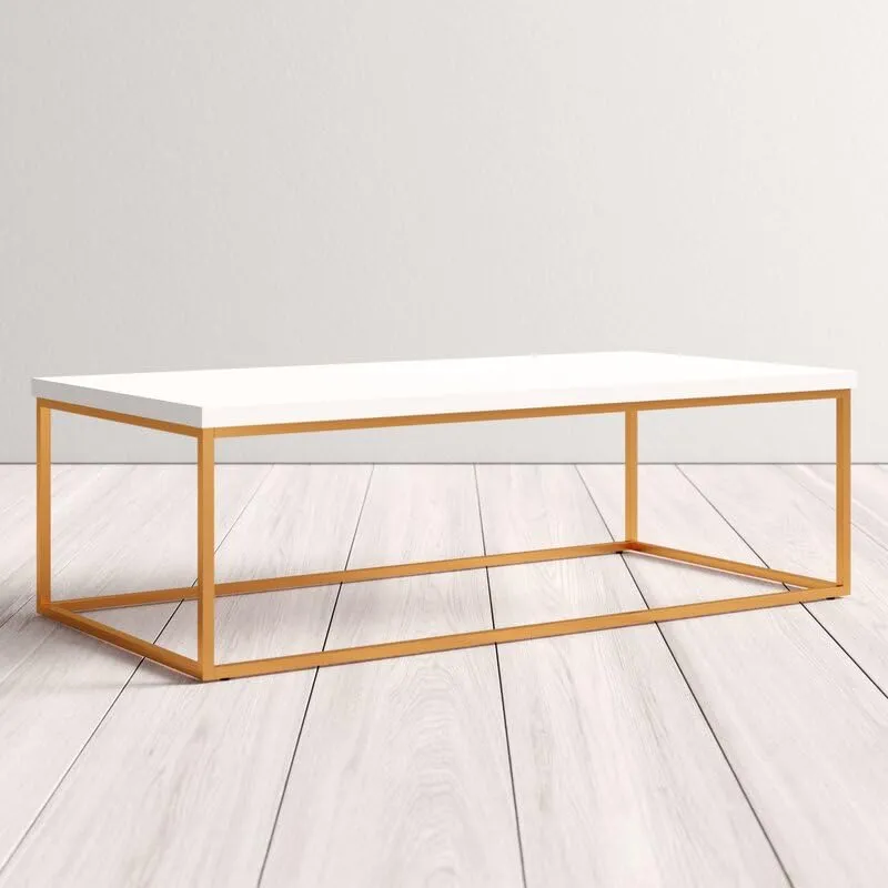 ANISHWAR Adams Metal and Wood Centre Coffee Table for Office Living Room & Bedroom Furniture Décor | Iron Frame with Engineered Wood Top | White and Golden (Self Assembly)