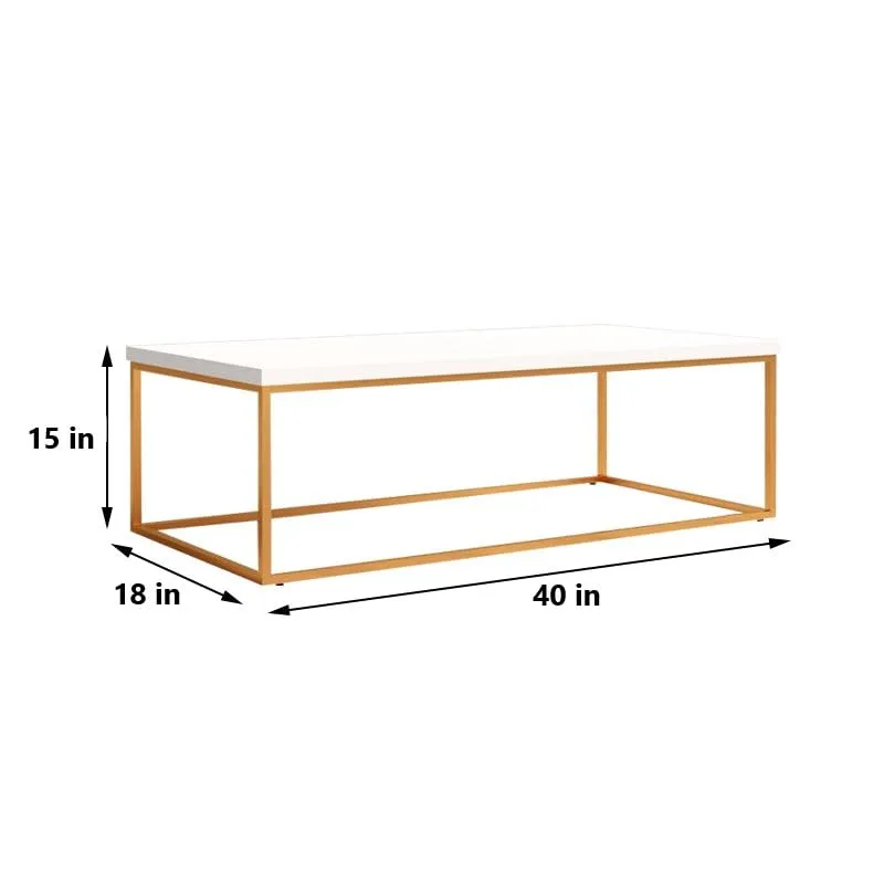 ANISHWAR Adams Metal and Wood Centre Coffee Table for Office Living Room & Bedroom Furniture Décor | Iron Frame with Engineered Wood Top | White and Golden (Self Assembly)