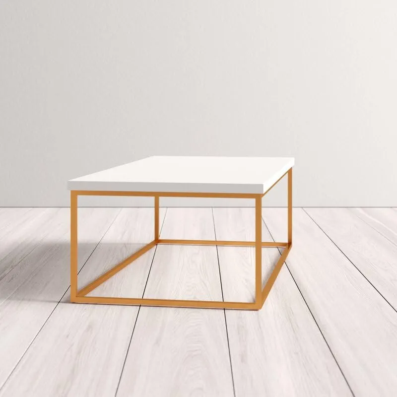 ANISHWAR Adams Metal and Wood Centre Coffee Table for Office Living Room & Bedroom Furniture Décor | Iron Frame with Engineered Wood Top | White and Golden (Self Assembly)