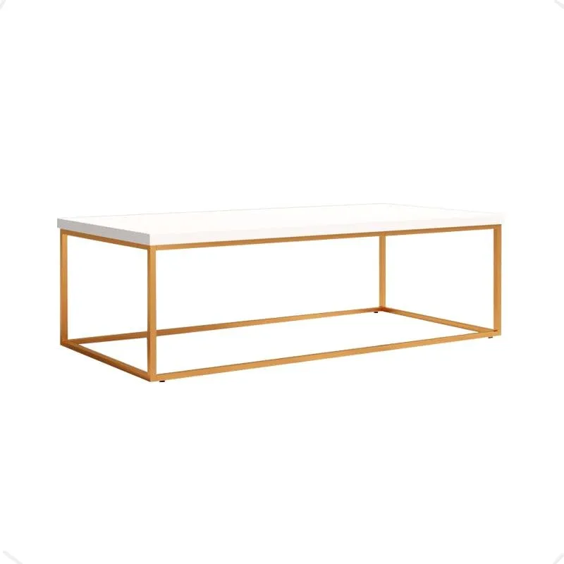 ANISHWAR Adams Metal and Wood Centre Coffee Table for Office Living Room & Bedroom Furniture Décor | Iron Frame with Engineered Wood Top | White and Golden (Self Assembly)