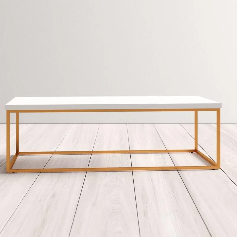 ANISHWAR Adams Metal and Wood Centre Coffee Table for Office Living Room & Bedroom Furniture Décor | Iron Frame with Engineered Wood Top | White and Golden (Self Assembly)