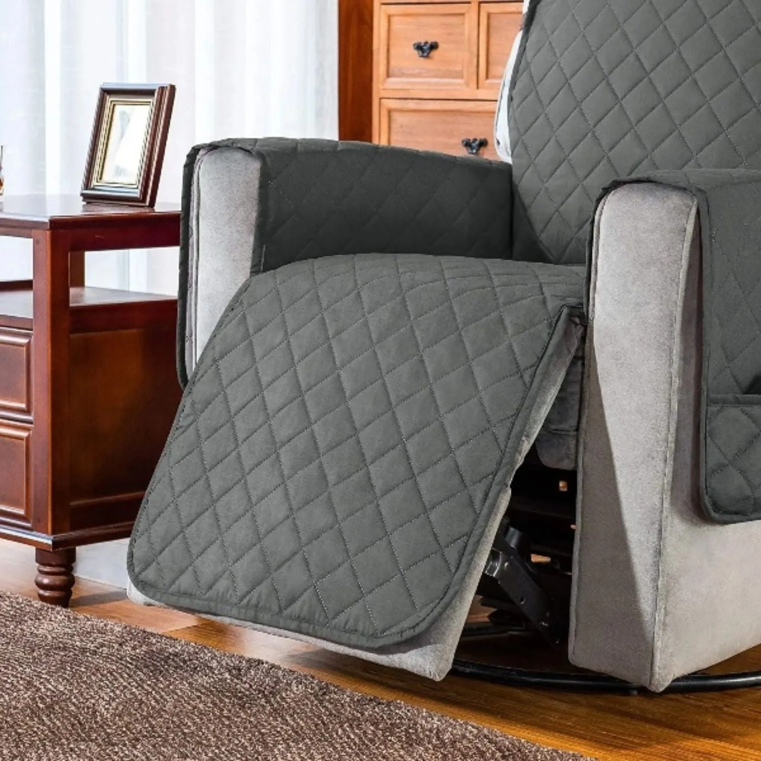 Anti-Slip Pet Sofa Recliner Cover with Pocket, S Size, Light Grey