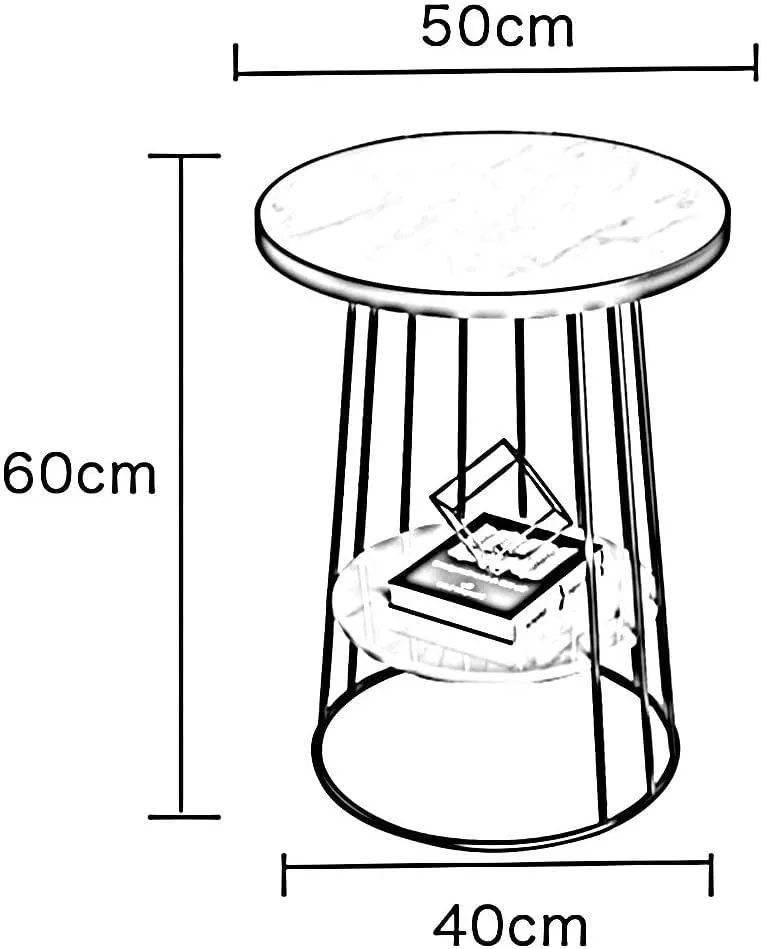 Arrow Crafts Side Table Living Room Round Telephone Table Coffee Table Corner Table Bedroom Bedside Table, MDF Table Top and Gold Metal Frame，15"x23.6" (Color : White)