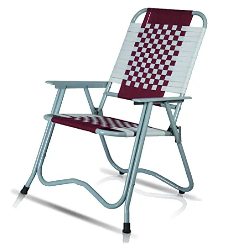 ARTEMIST Foldable Stripe Chair with Arm Rest Portable Chair with Durable Folding Frame, Ideal for Garden, Patio, Lawn, Balcony (Maroon,Chromium Steel)