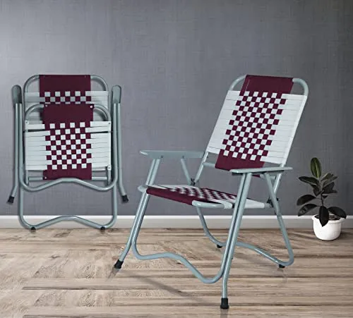 ARTEMIST Foldable Stripe Chair with Arm Rest Portable Chair with Durable Folding Frame, Ideal for Garden, Patio, Lawn, Balcony (Maroon,Chromium Steel)