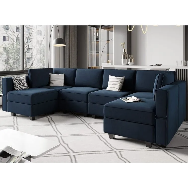 Arvon 6 Seater Premium Fabric U Shape Sofa For Living Room