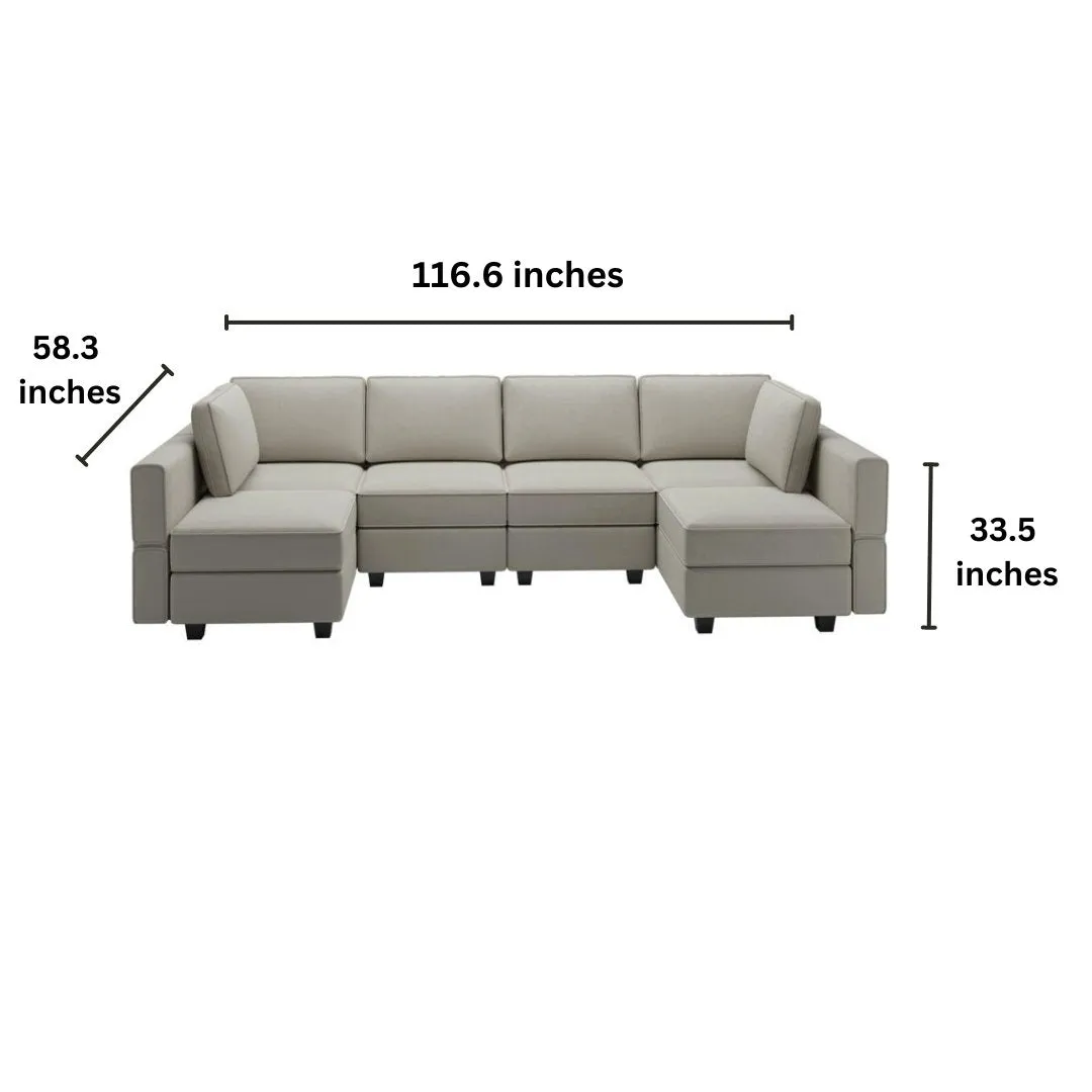 Arvon 6 Seater Premium Fabric U Shape Sofa For Living Room