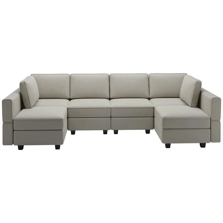 Arvon 6 Seater Premium Fabric U Shape Sofa For Living Room