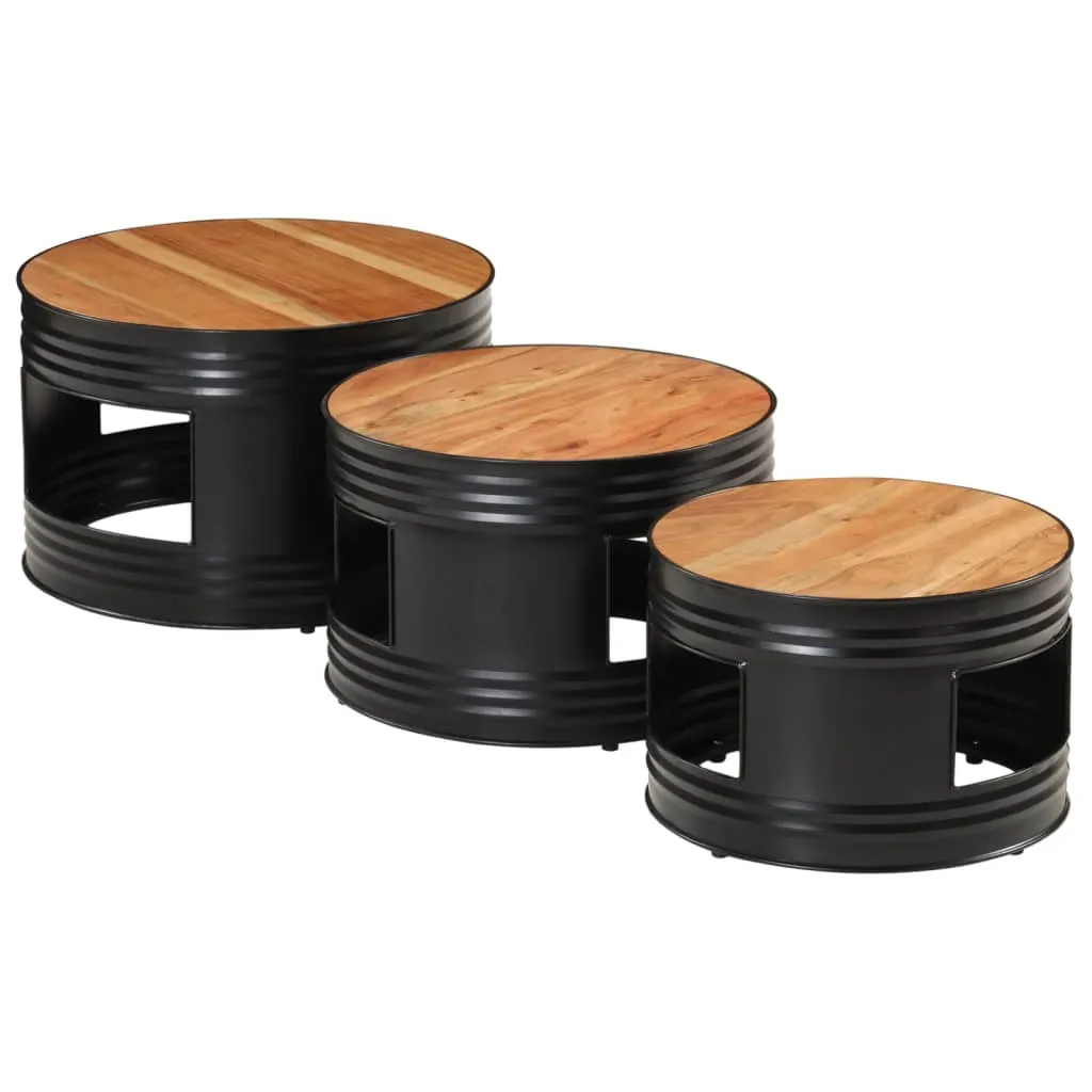 Bar Tables Drum Shape 3 pcs Solid Wood Acacia