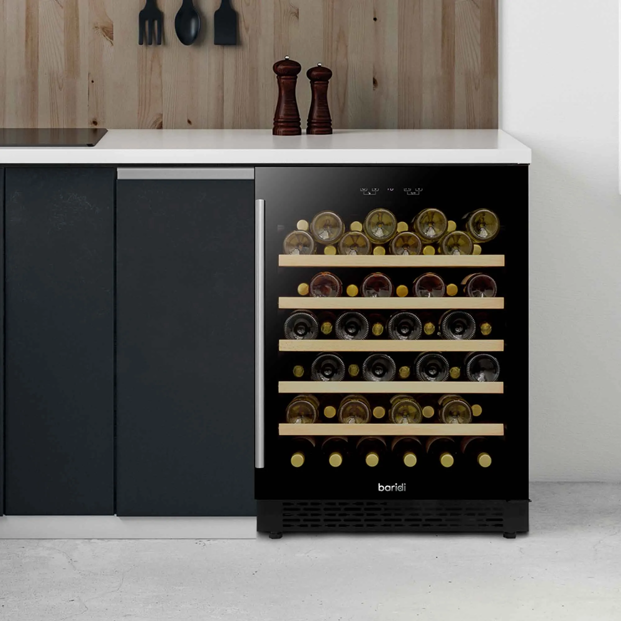 Baridi 54 Bottle Wine Cellar Fridge with Digital Touch Screen Controls, Black - DH78