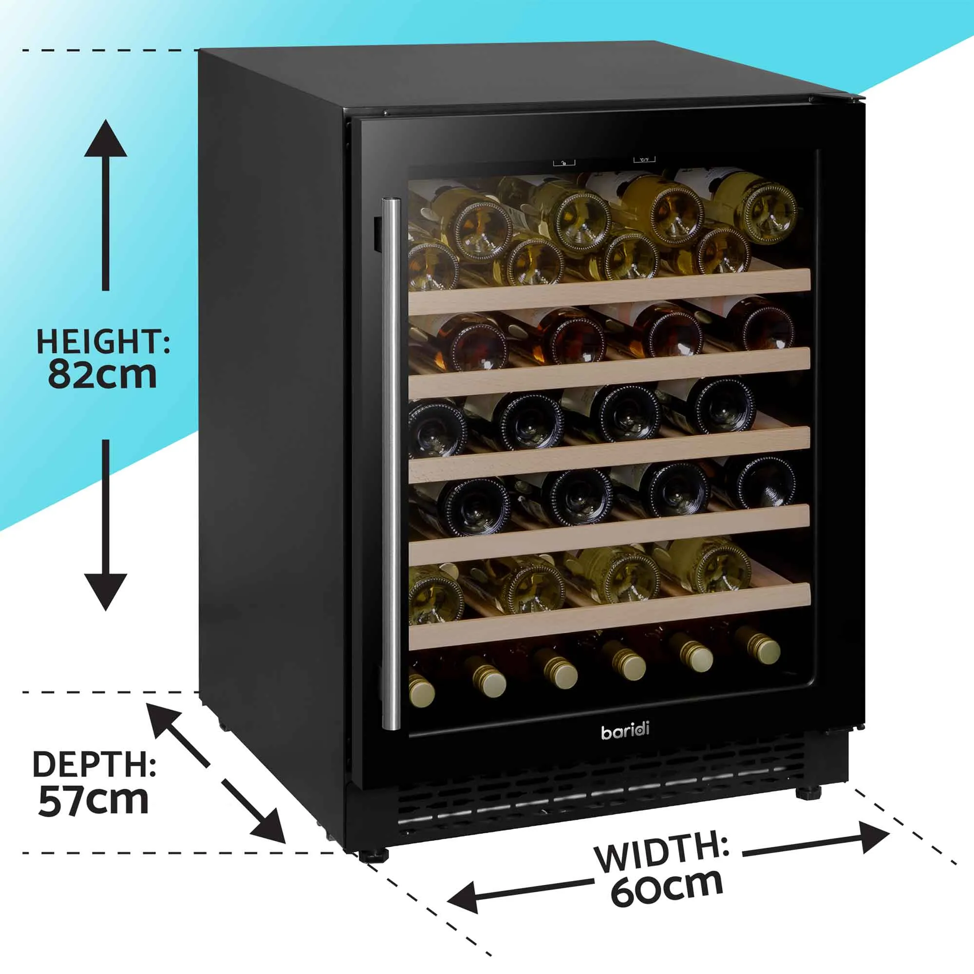 Baridi 54 Bottle Wine Cellar Fridge with Digital Touch Screen Controls, Black - DH78