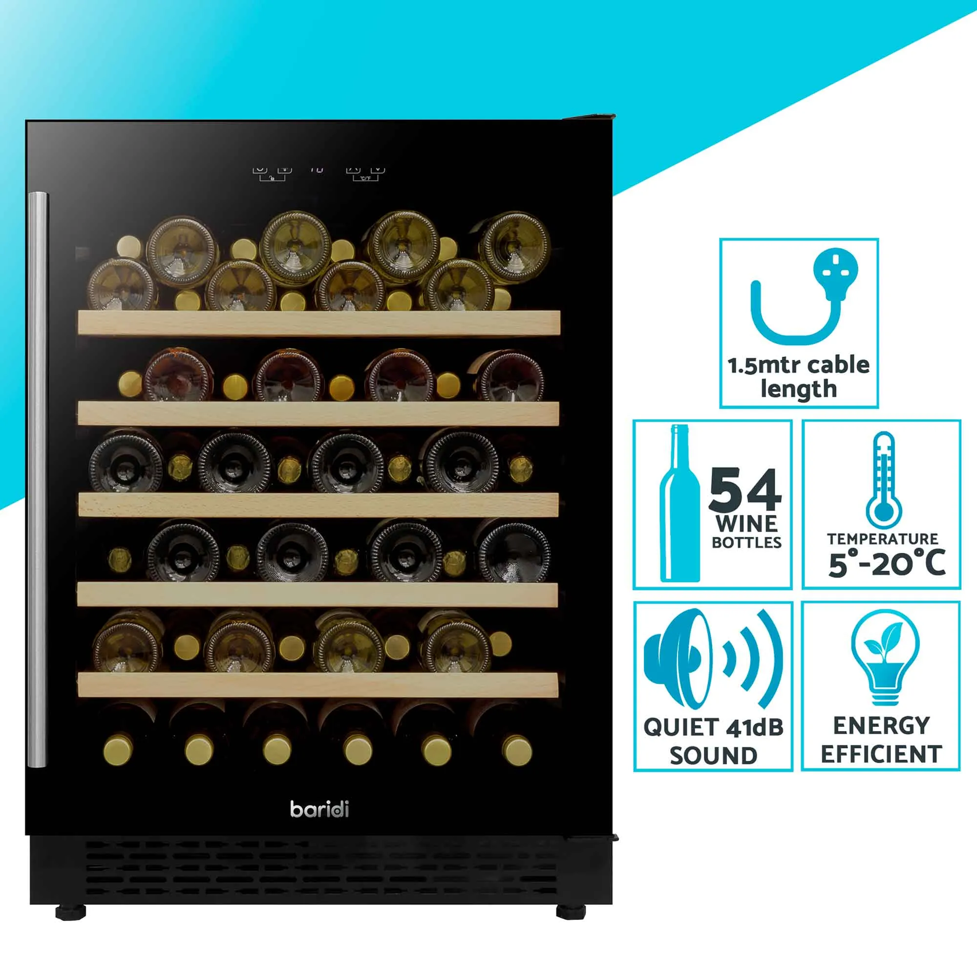 Baridi 54 Bottle Wine Cellar Fridge with Digital Touch Screen Controls, Black - DH78