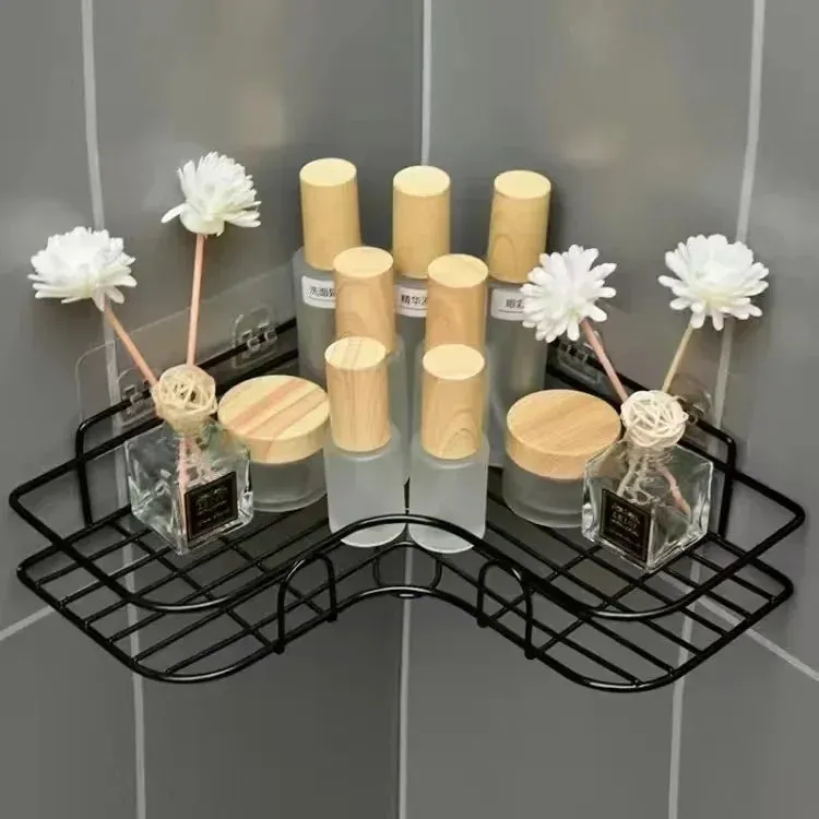 Bathroom Shelf Wall Mounted Corner Storage Shelves Shampoo Holder Cosmetic Rack Iron Shower Drain Basket Bathroom Organizer