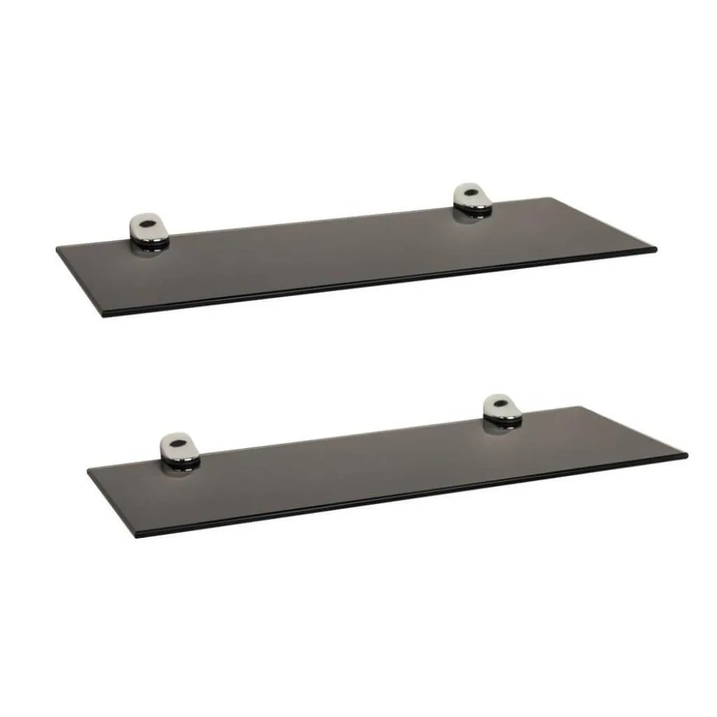 Black Smoke Glass Floating Shelves With Chrome Brackets (Set Of 2)