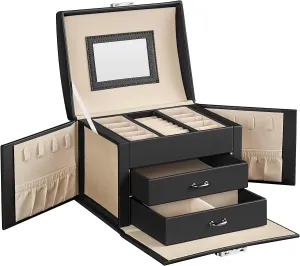 Blushbees® 3-Tier Jewelry Box - Black Modern Style with Mirror