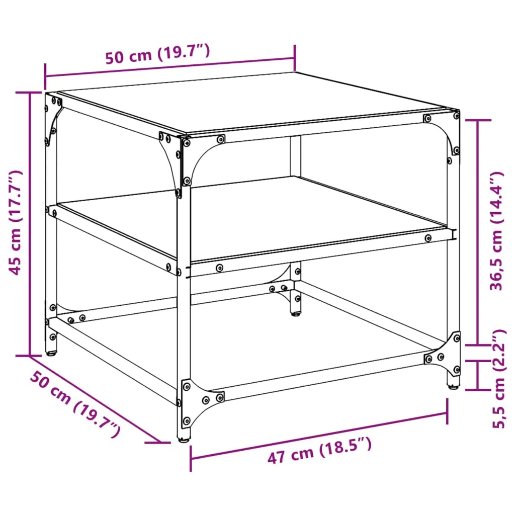 Coffee Tables with Transparent Glass Top 2 pcs 50x50x45 cm Steel