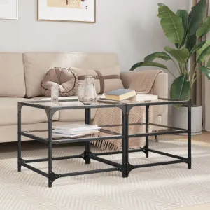 Coffee Tables with Transparent Glass Top 2 pcs 50x50x45 cm Steel