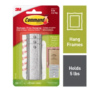 Command Universal Picture Hangers, 3 hangers, 6 strips, 6 stabilizer pairs