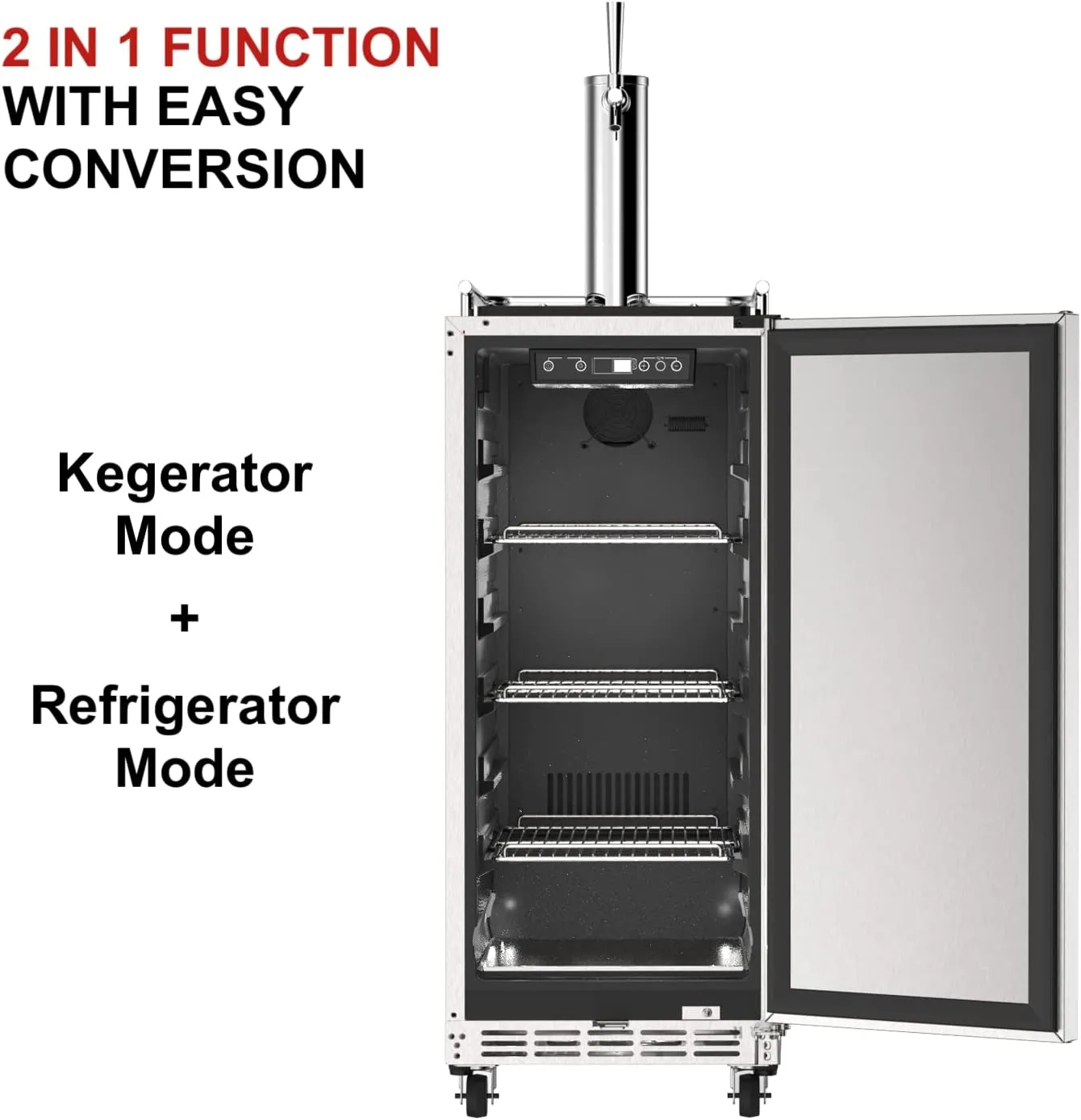 Commercial Grade Outdoor Kegerator and Beverage Refrigerator 2 in 1 Complete Accessories, Digital Control, Auto Defrost High Efficiency Energy Saving