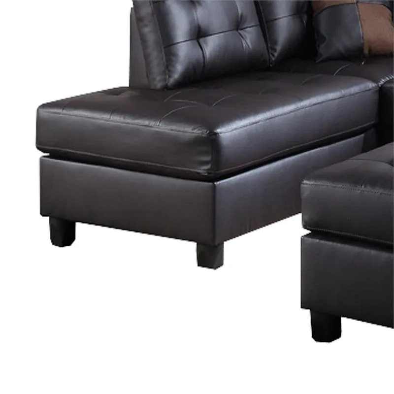 Contemporary 3-Piece Sectional Sofa, Espresso Faux Leather, Reversible L/R Chaise & Ottoman