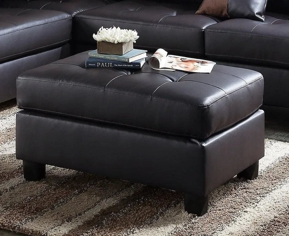 Contemporary 3-Piece Sectional Sofa, Espresso Faux Leather, Reversible L/R Chaise & Ottoman