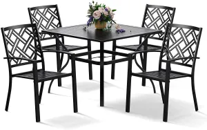 Copy of Bigroof 5 Piece Metal Outdoor Patio Dining Sets for 4, Stackable Chairs and Steel 37" Square Table with Umbrella Hole