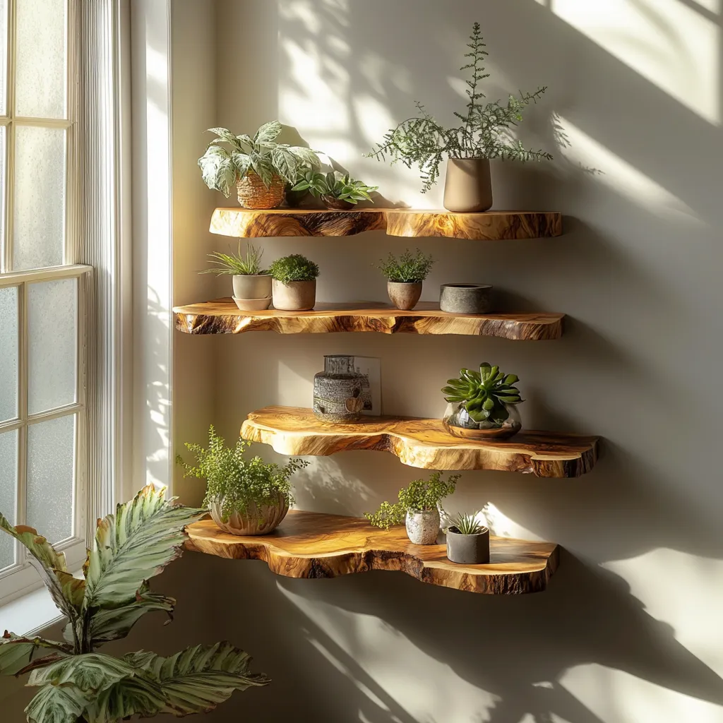 Corner wall shelf nursery bookshelf live edge floating shelf