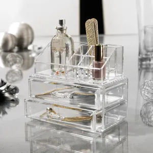 Cosmetic Organizer Box With 2 Drawers & 9 Departments